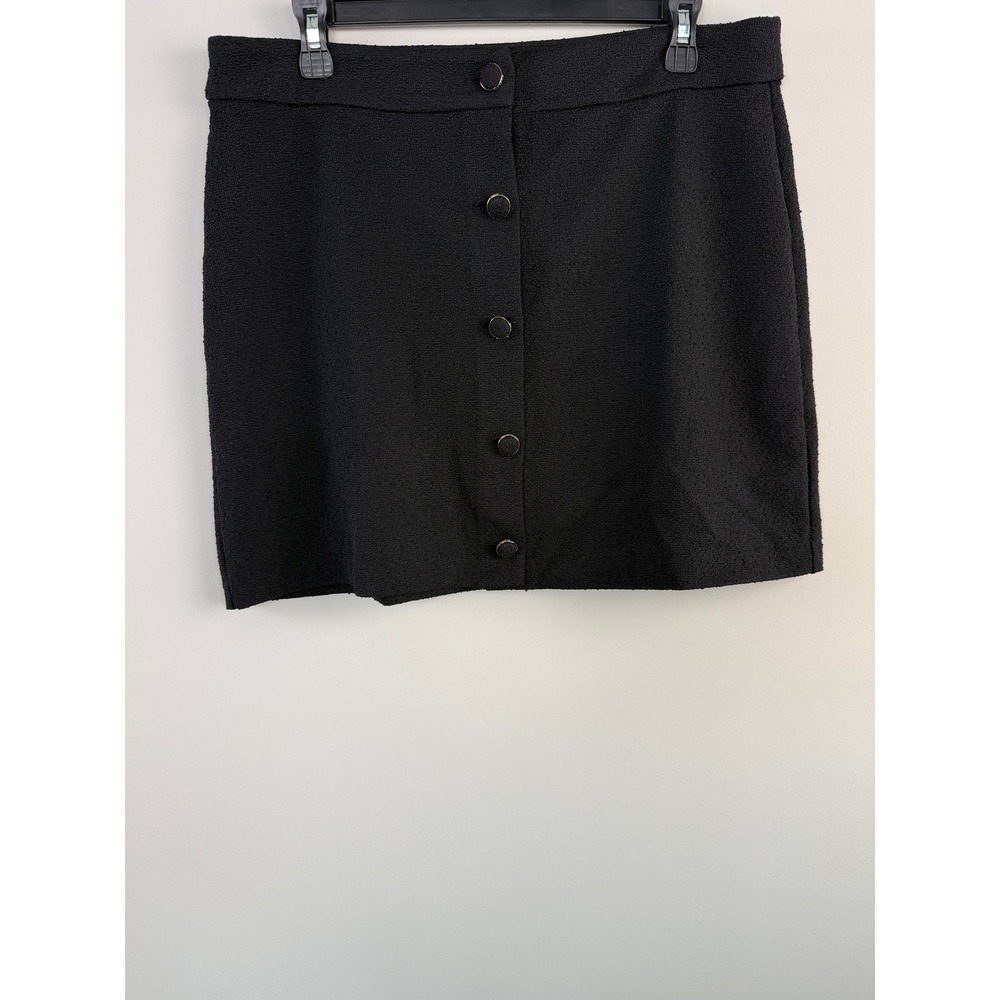 Michael Kors Skirt Women's Large Black Button Front Textured Mini Crepe